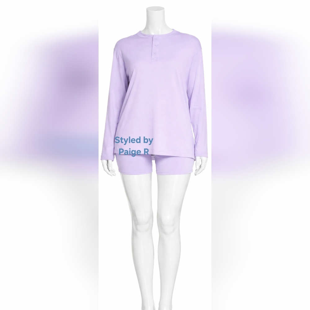 💕NWT SKIMS Boyfriend Long Sleeve Henley Top Lounge Shirt Light Purple LILY XS